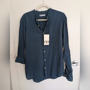 NWT Zara Lightweight Cotton Button Down Long Sleeve Gauze Blouse Top